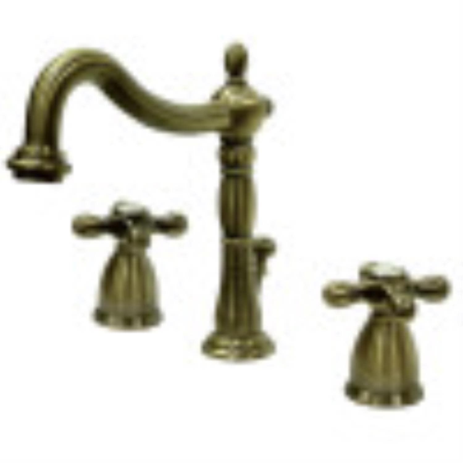 Kingston Brass Heritage Two-Handle 3-Hole Deck Mount Widespread Bathroom Faucet with Pop-Up Drain