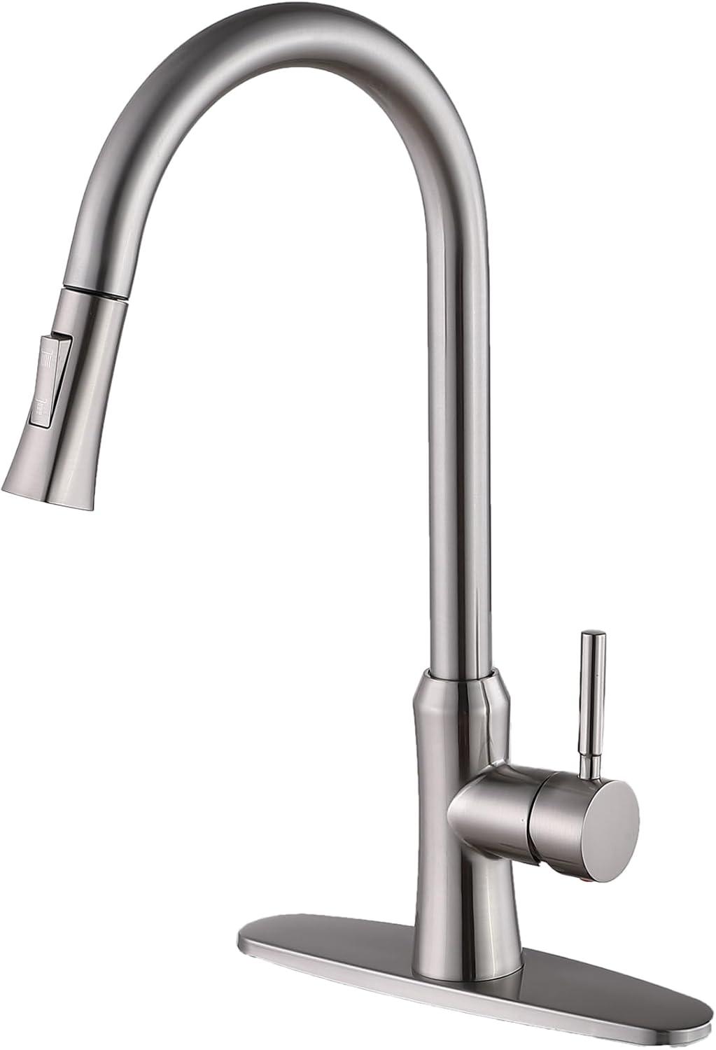 Single Handle High Arc Brushed Nickel Pull Out Kitchen Faucet, Pull Down Sprayer