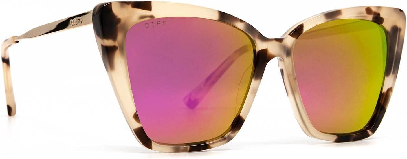 Oversized Cat Eye Cream Tortoise Sunglasses with Pink Mirrored Lenses