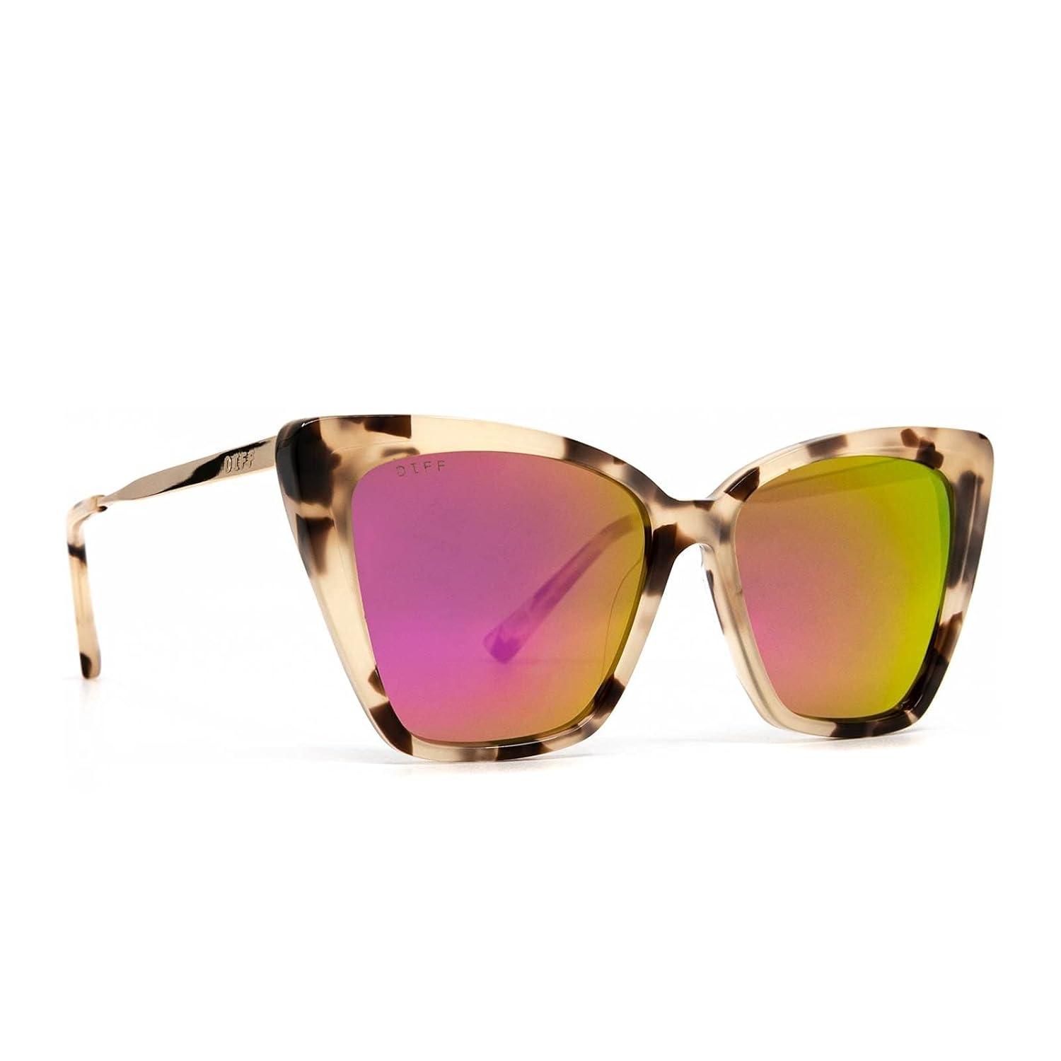 Oversized Cat Eye Cream Tortoise Sunglasses with Pink Mirrored Lenses