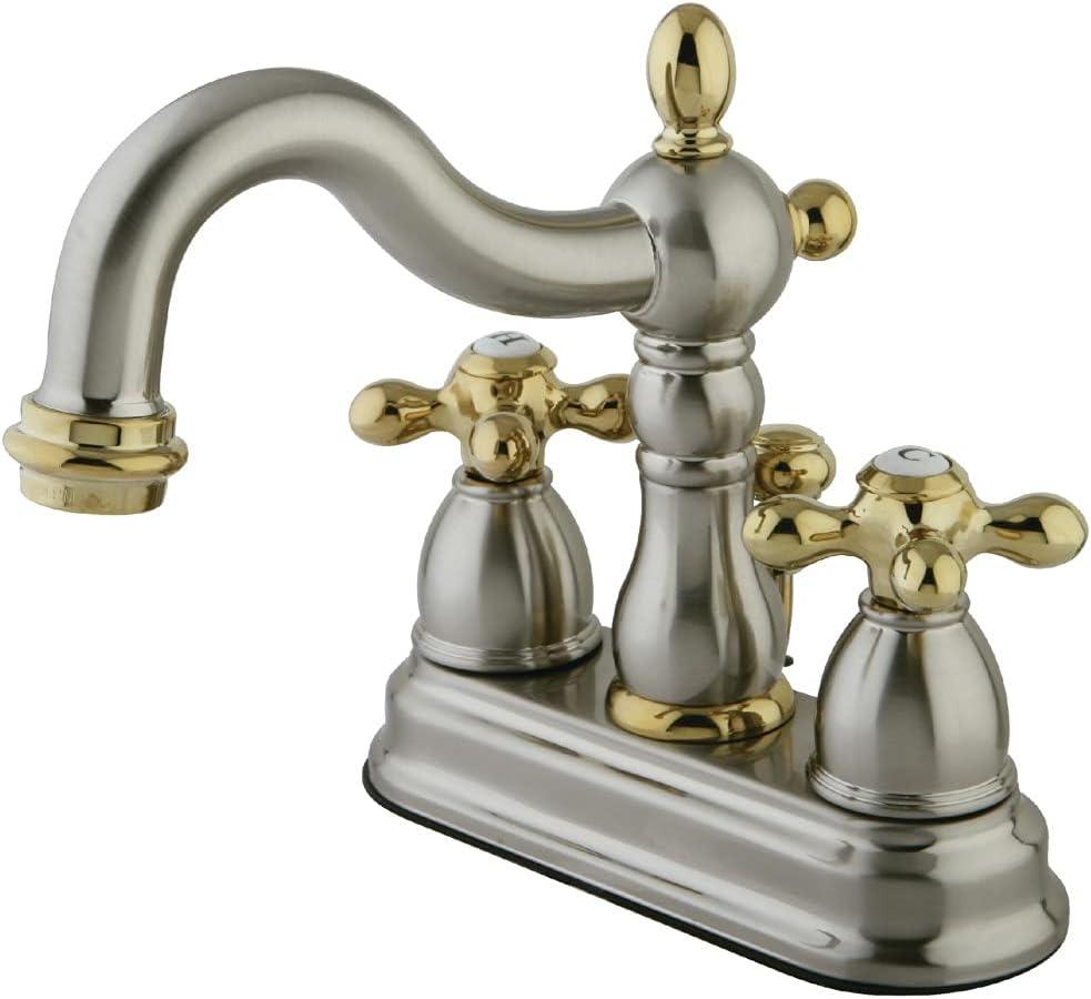 Kingston Brass Heritage Two-Handle 3-Hole Deck Mount 4" Centerset Bathroom Faucet with Plastic Pop-Up