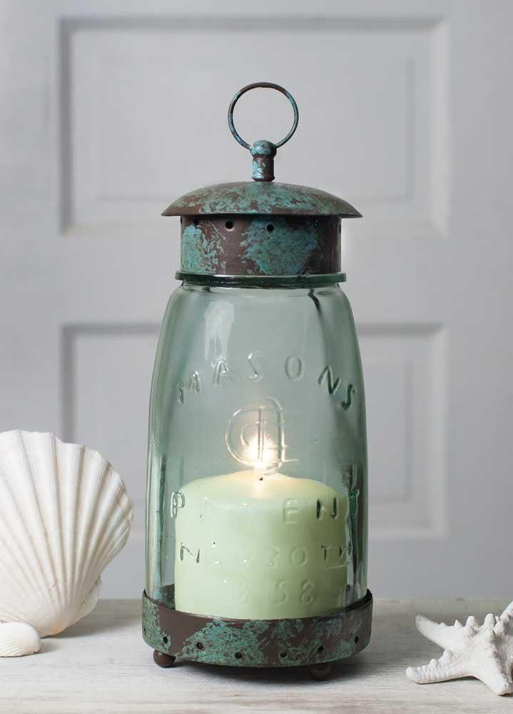 Antiqued Brass Mason Jar 9.5" Hanging Candle Lantern