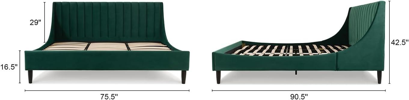 Jennifer Taylor Home Aspen Vertical Tufted Upholstered Platform Bed Evergreen Velvet King Mid-Century Modern,Modern & Contemporary Velvet