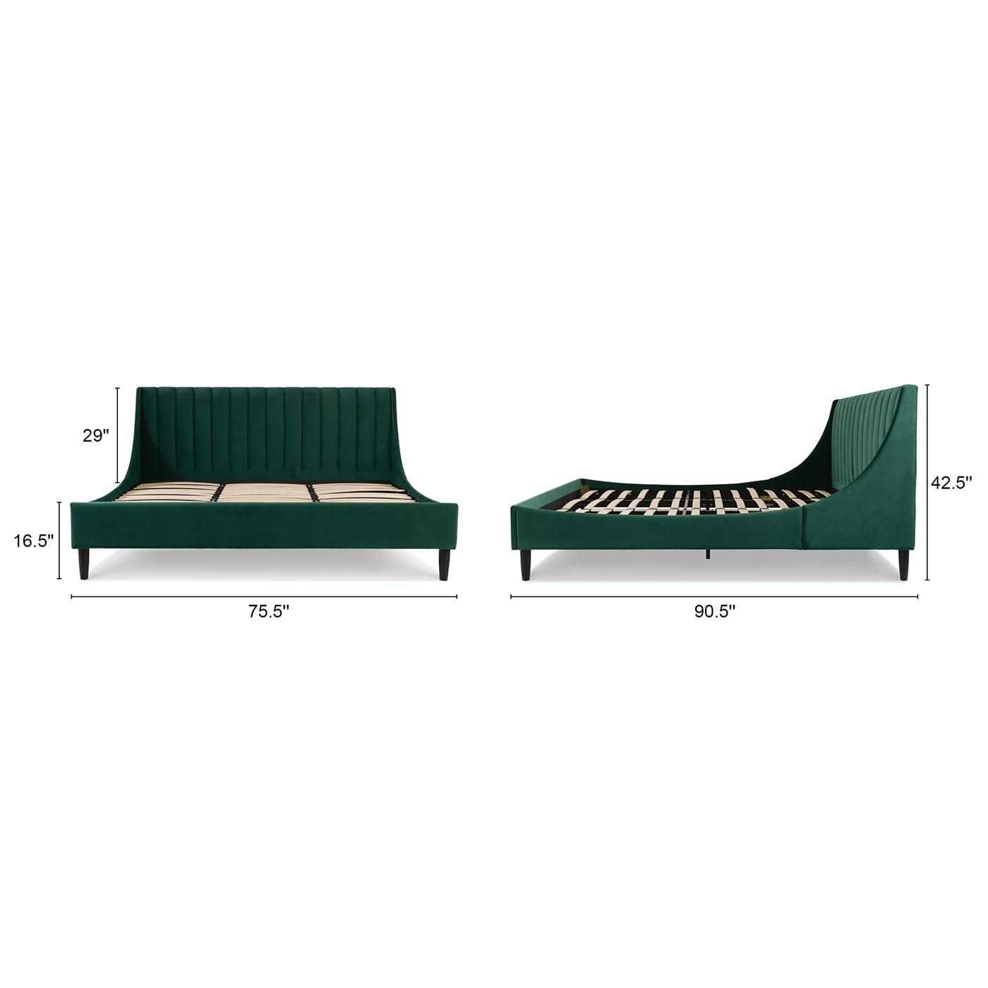 Jennifer Taylor Home Aspen Vertical Tufted Upholstered Platform Bed Evergreen Velvet King Mid-Century Modern,Modern & Contemporary Velvet