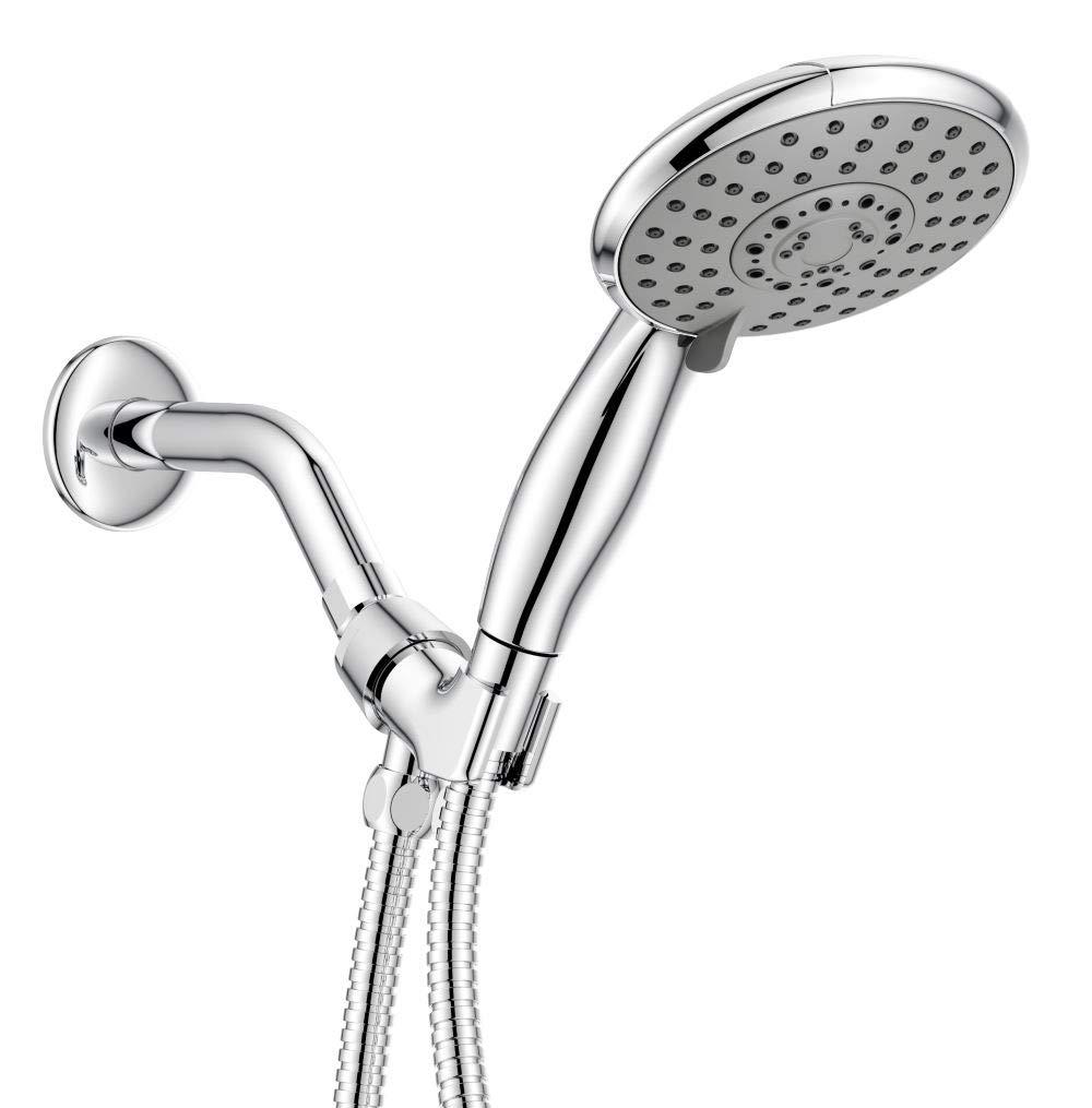Ana Bath High-Pressure Anti-Clog 5-Inch 5- Setting Handheld Shower Head System + 96-Inch Stainless Steel Shower Hose (Chrome)