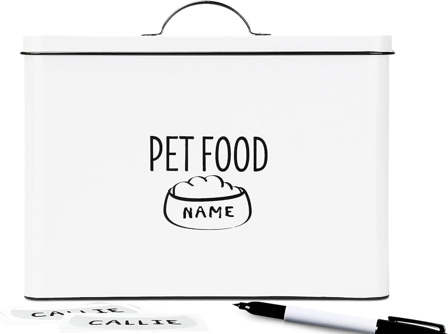 White Metal Airtight Farmhouse Pet Food Bin