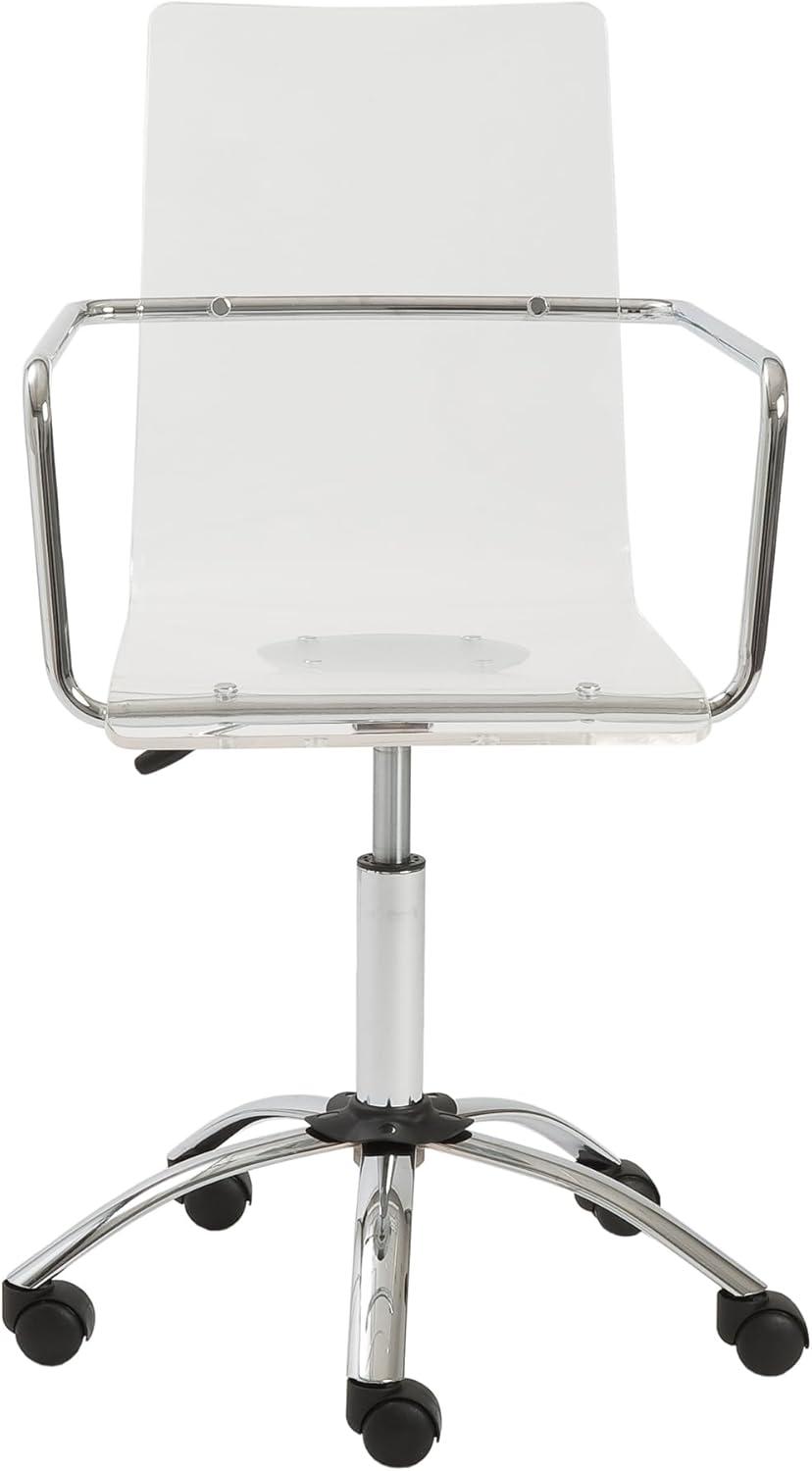 EURO STYLE Chloe Office Chair | Acrylic | Chromed Steel Base | 360° Swivel | Adjustable Height | Casters for Mobility | Made for Everyday Home Use | Clear with Chromed Base