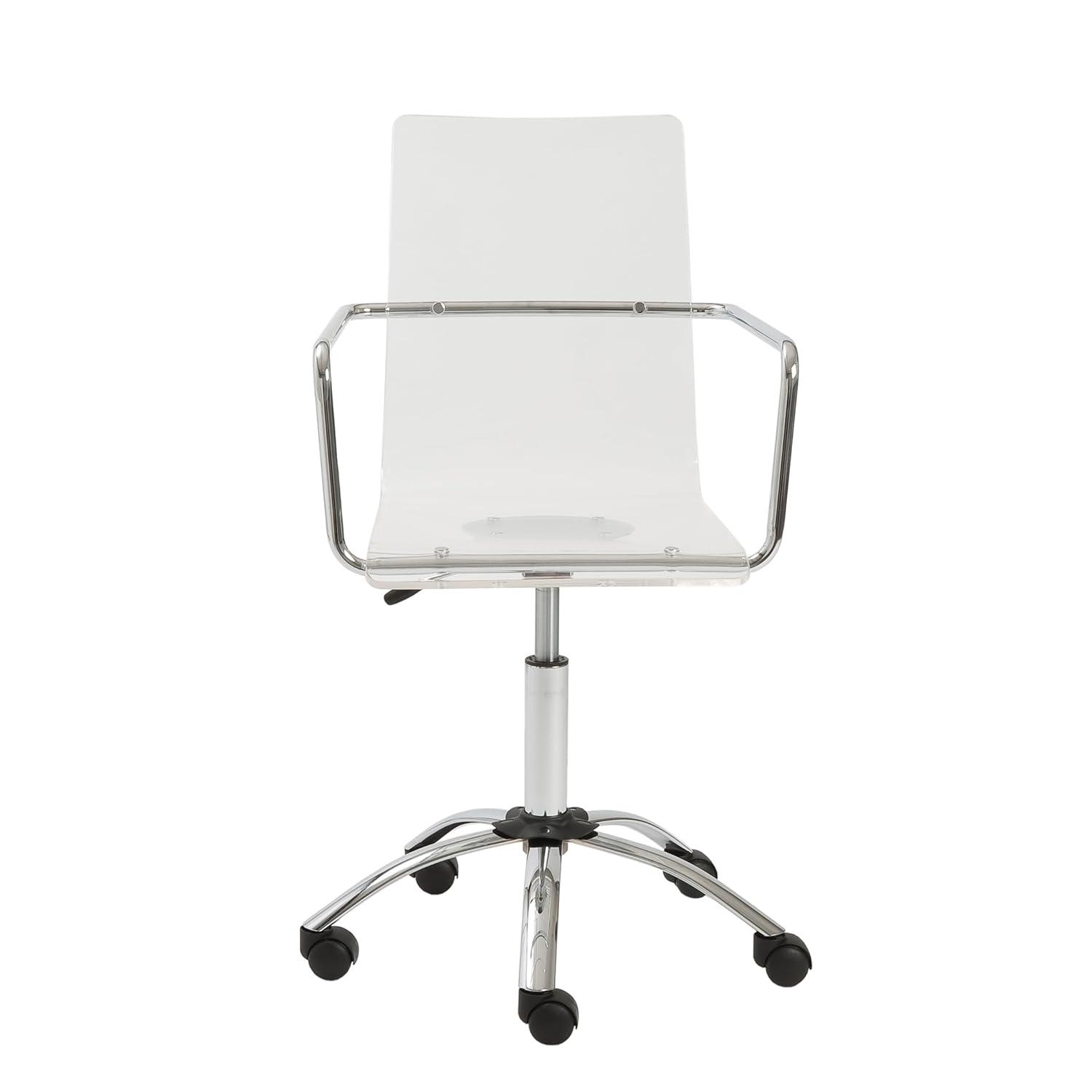 EURO STYLE Chloe Office Chair in Clear, Acrylic, Chromed Steel Base, 360° Swivel, Adjustable Height, Casters for Mobility, Made for Everyday Home Use