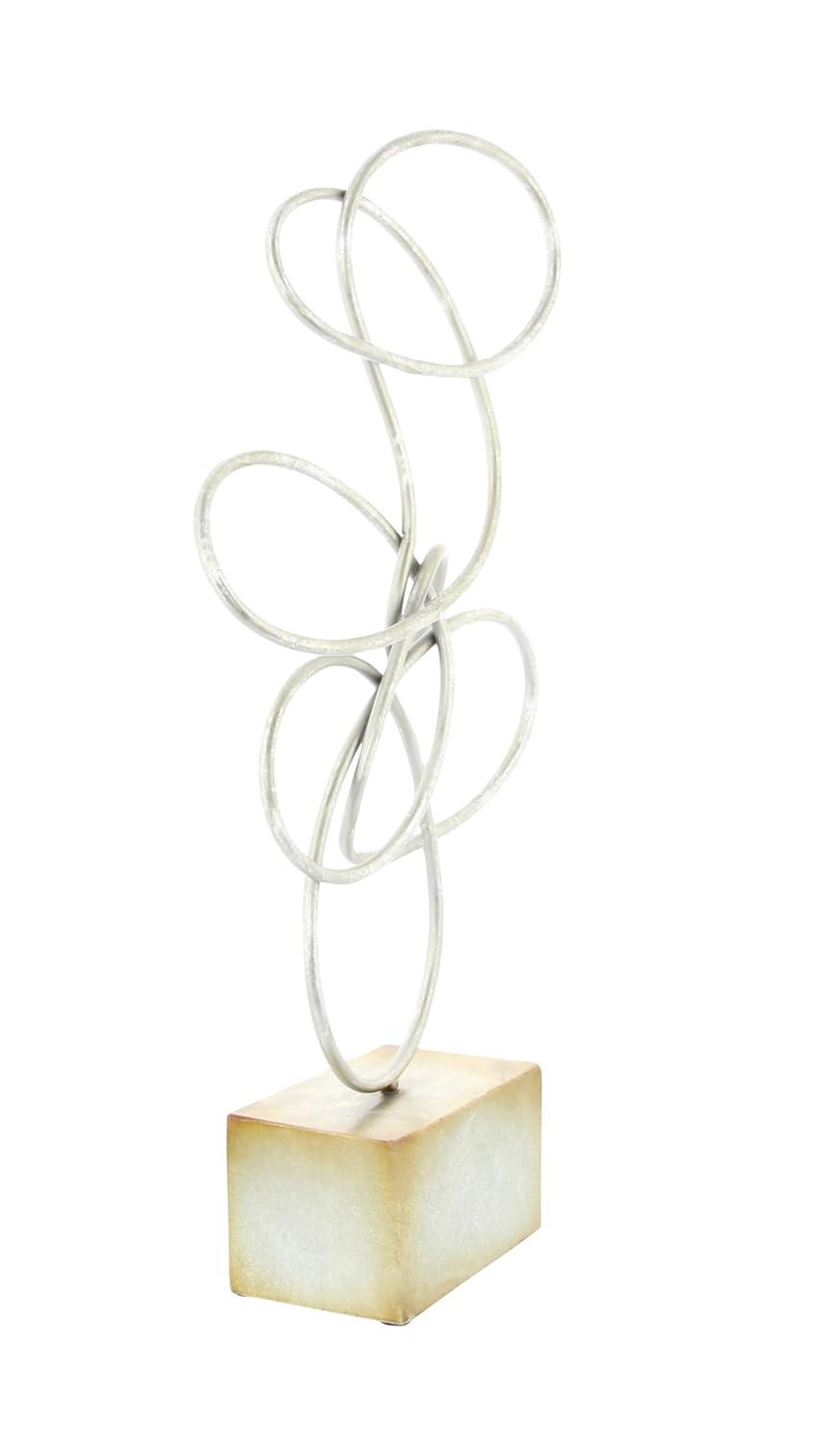 10" x 22" Silver Metal Swirl Abstract Sculpture, by DecMode