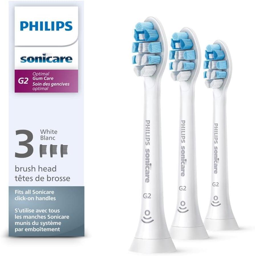 Philips Sonicare G2 Optimal Gum Care Brush Heads, Genuine Replacement Toothbrush Heads, White, 3 Pack, HX9033/65