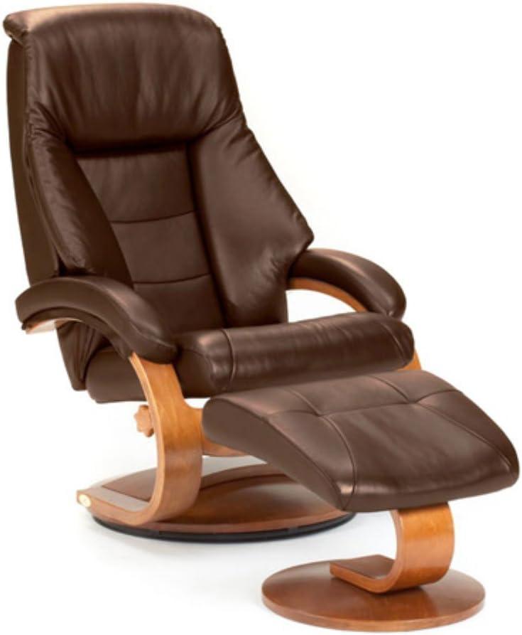 Relax-R  Montreal Recliner and Ottoman in Grain Leather-Color:Espresso Brown