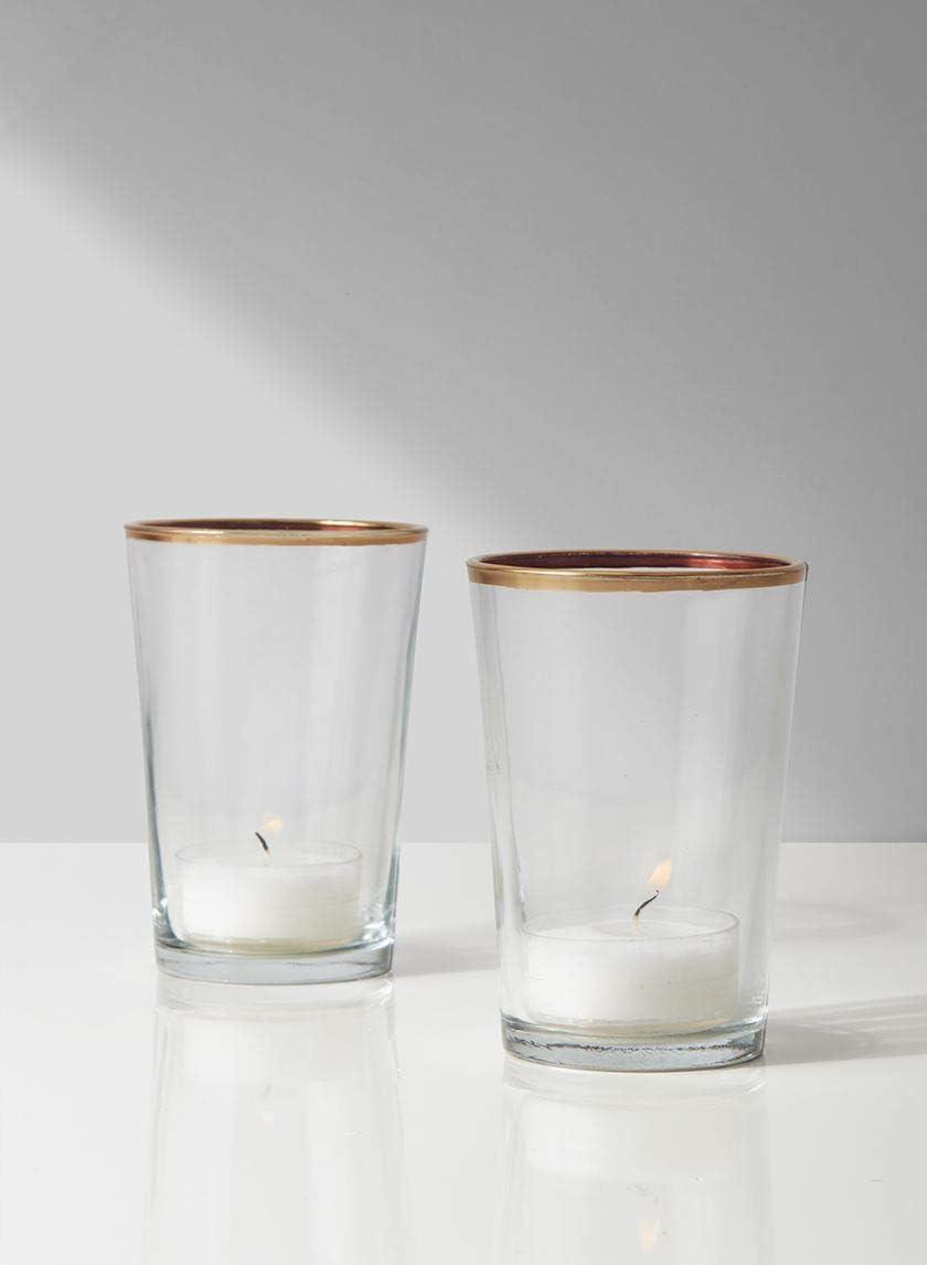Serene Spaces Living Set of 6 Gold Rimmed Glass Votive Holders, Ideal for use at Home, Wedding, Aromatherapy, Spa, Reiki, Measures 3.5" Tall & 2.5" Diameter
