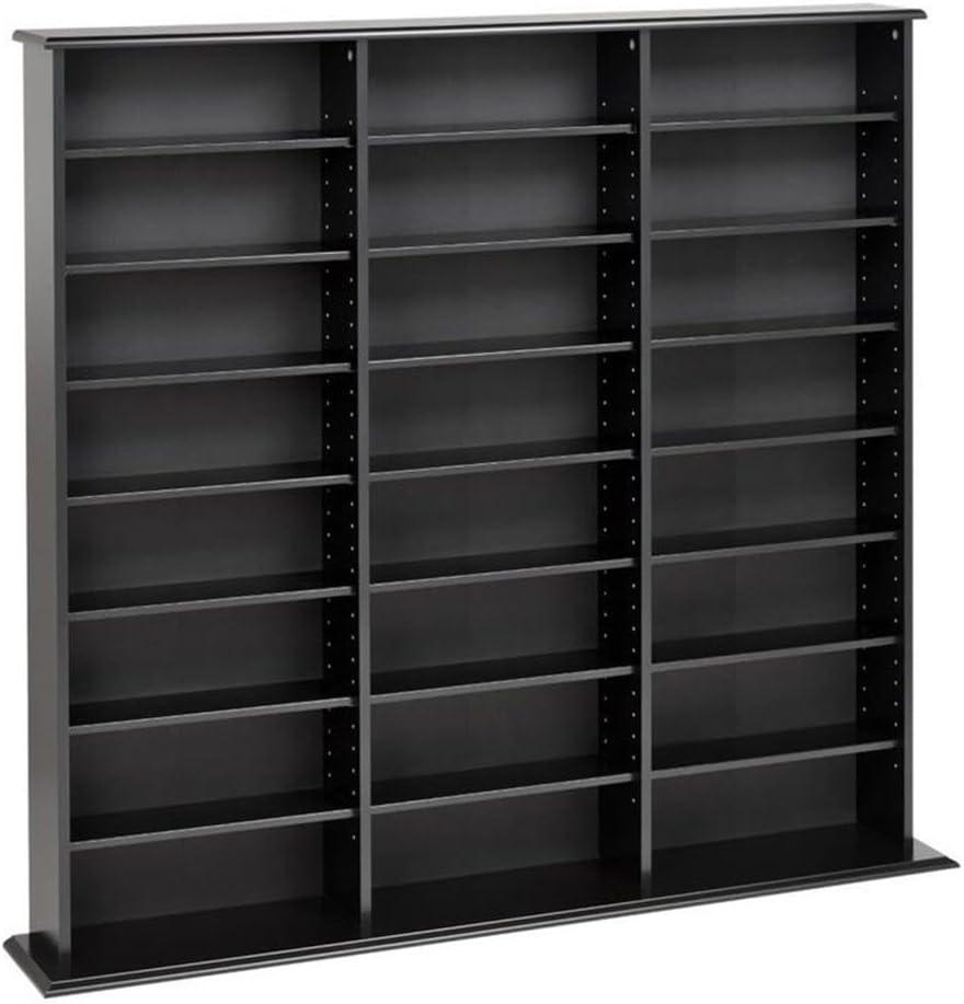 BOWERY HILL 51" Triple Deluxe Media Storage Cabinet, Holds CD, DVD, Large Wall Media Storage Rack in Black