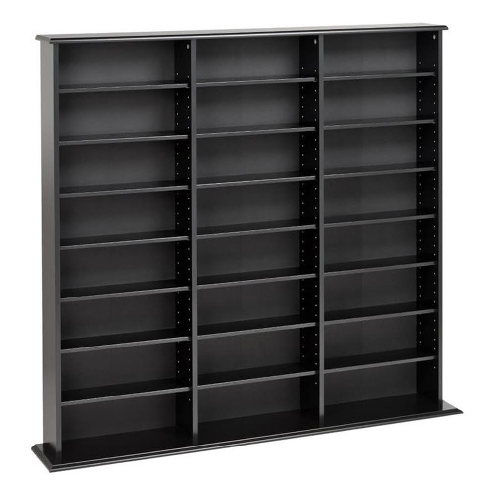 BOWERY HILL 51" Triple Deluxe Media Storage Cabinet, Holds CD, DVD, Large Wall Media Storage Rack in Black
