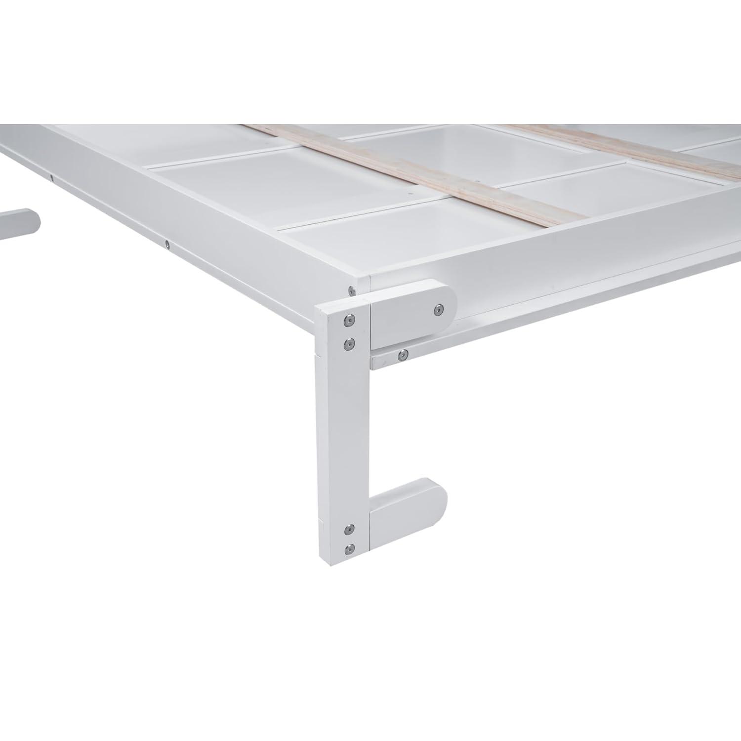 Queen Size Murphy Bed Wall Bed with Shelves and LED Lights,Wood Wall Bed can be Folded into a Cabinet,Modern Foldable Frame for Multipurpose Guest Room or Home Office (White@095)