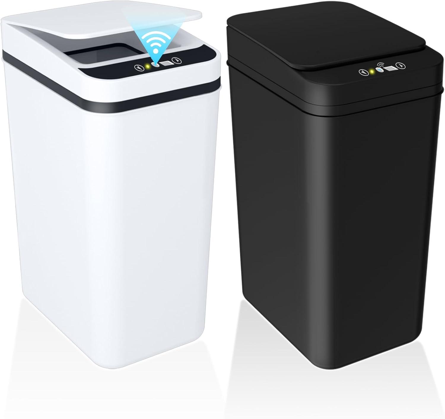 VQJTCVLY 2Pack Bathroom Small Trash Can with Lid, 2.2 Gallon Touchless Automatic Garbage Can Slim Waterproof Motion Sensor Smart Trash Bin for Bedroom, Office, Kitchen, Living Room (White)