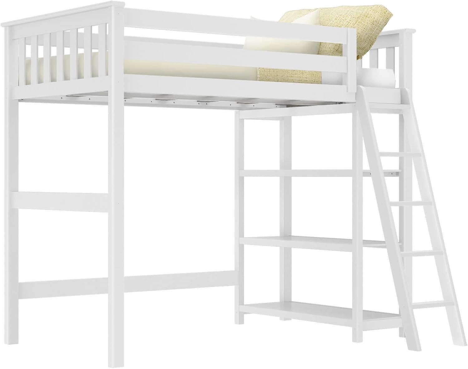 Forbes Twin Pine Loft Bed with Shelves