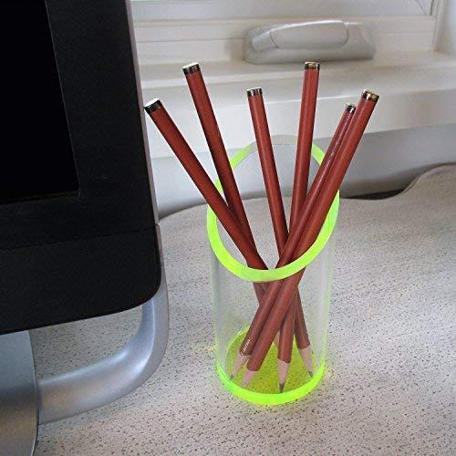 OfficeGoods Acrylic Pen and Pencil Holder with Neon Green Accents Home Office Desk Accessories