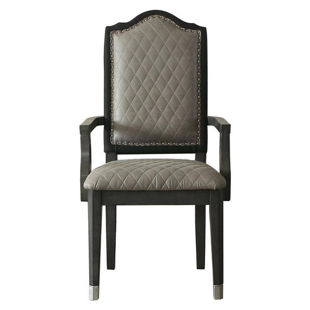 21.7" House Beatrice Two-Tone Accent Chair Gray Fabric/Charcoal Finish - Acme Furniture