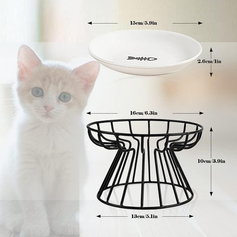 Cat Bowls, Elevated Cat Bowl, Raised Ceramic Dish with Metal Stand, Pet Water or Food Feeding Station for Indoor Cats, Kitten, Puppies and Small Dogs, Dishwasher Safe