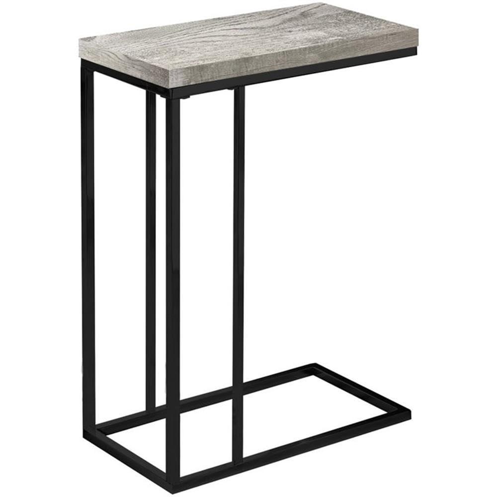 Monarch Specialties Accent Table, C-shaped, End, Side, Snack, Living Room, Bedroom, Grey Laminate, Black Metal, Contemporary, Modern
