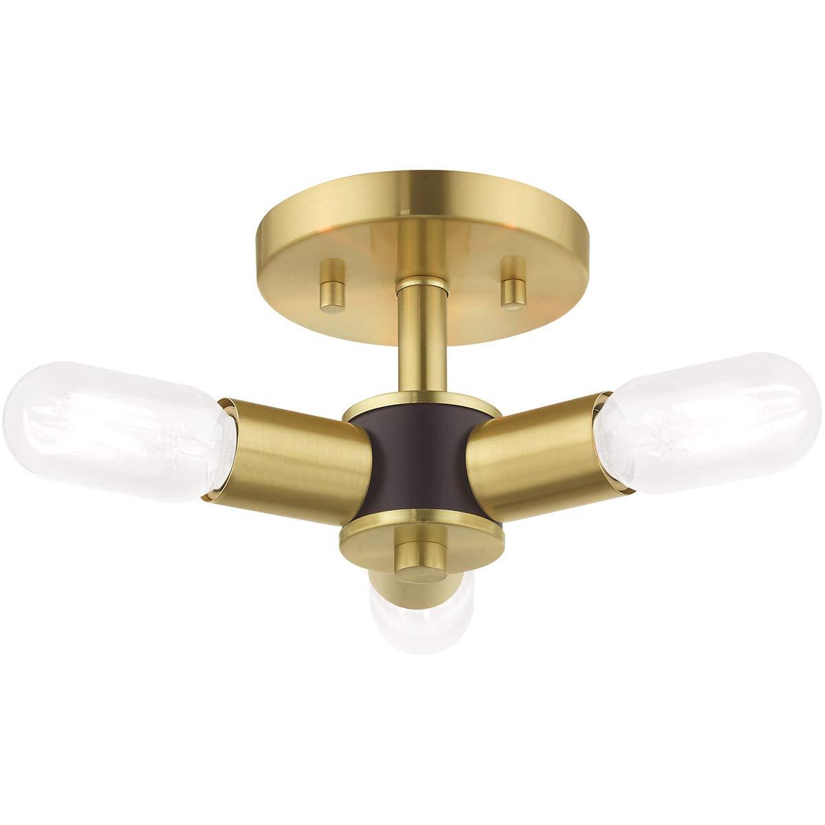 Livex Lighting Copenhagen 3-Light Mid-Century Metal Ceiling Mount in Satin Brass