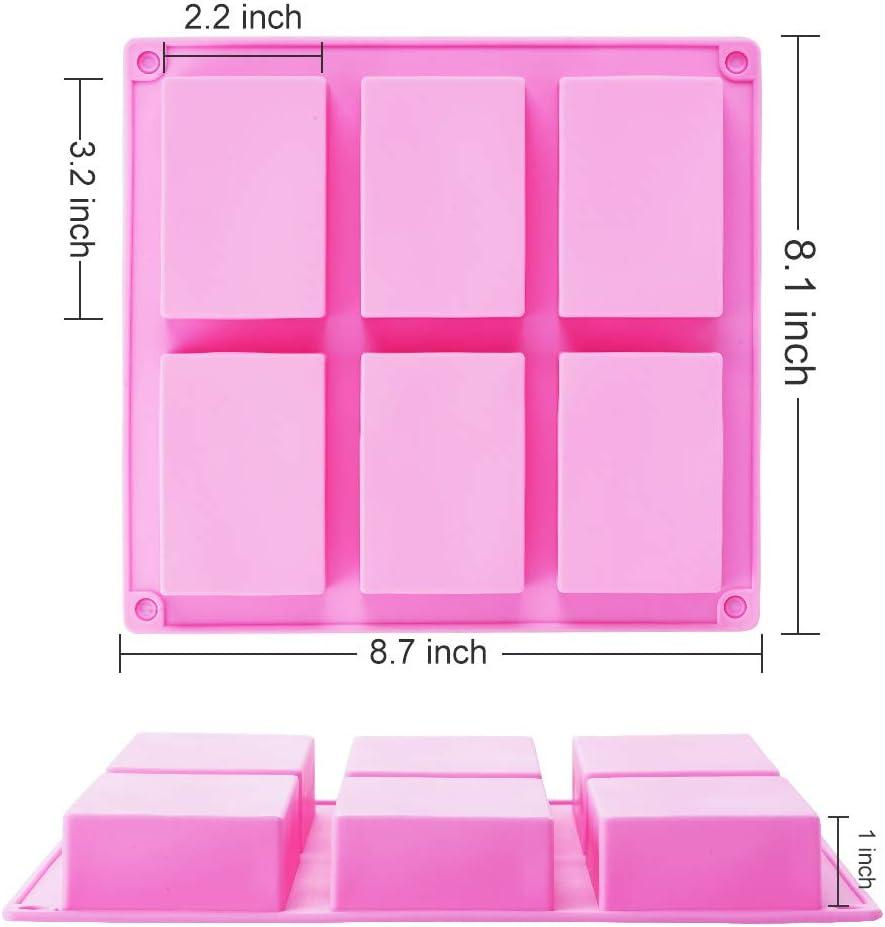 3 Pack Silicone Soap Molds, 6 Cavities Rectangle Silicone Soap Molds, Great for Homemade Craft Soap Mold, Chocolate Mold, Cake Mold ＆ Ice Cube Tray - Just Pop Out（Pink & Blue & Purple）