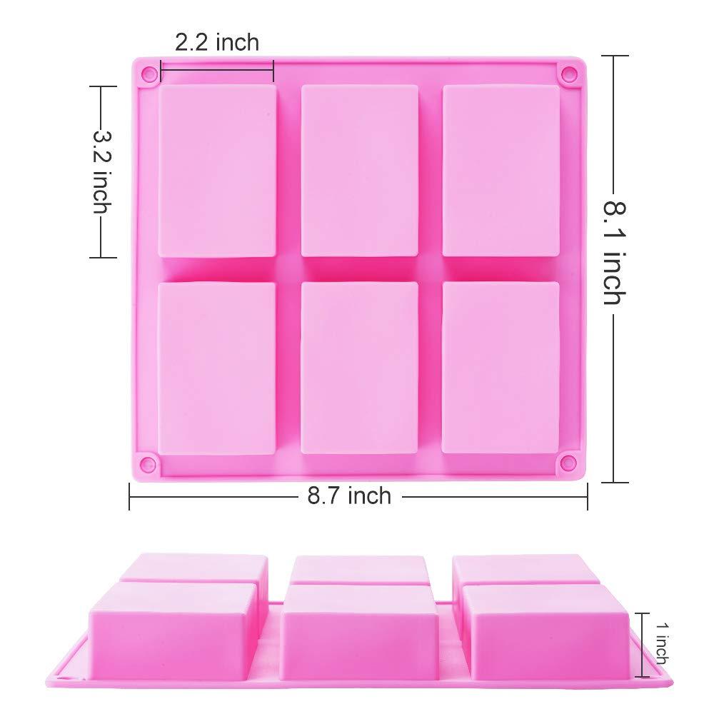 3 Pack Silicone Soap Molds, 6 Cavities Rectangle Silicone Soap Molds, Great for Homemade Craft Soap Mold, Chocolate Mold, Cake Mold & Ice Cube Tray - Just Pop Out(Pink & Blue & Purple)