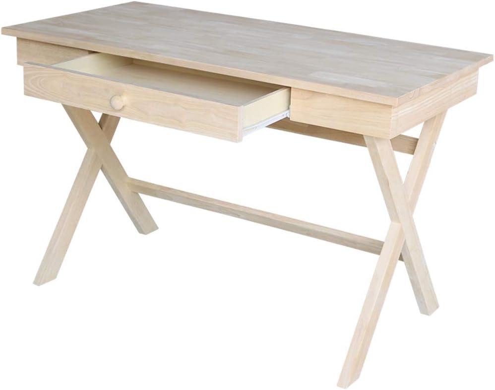 Cross Leg Desk Unfinished - International Concepts: Rubberwood Writing Desk with Drawer, Hardwood Frame