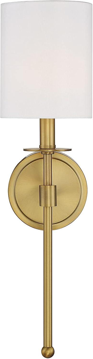 Elegant Natural Brass and White Fabric 20" Wall Sconce