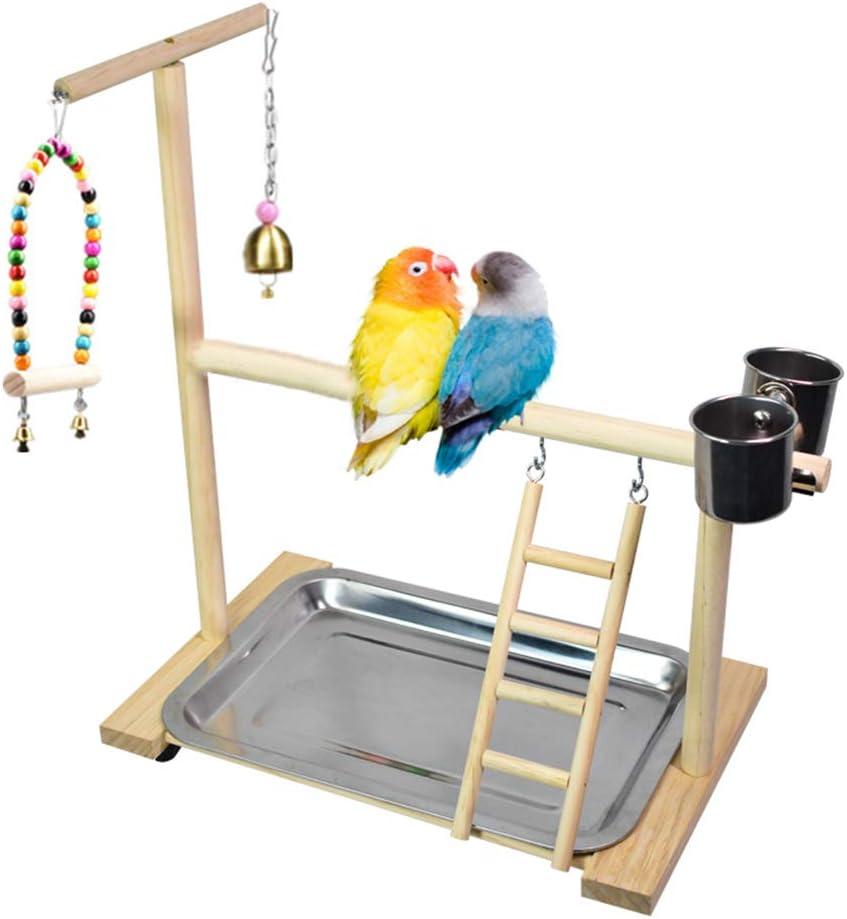 Bird Playground Parrot Playstand, Stand Fun Straw Bell Toys, Ladder Hanging Swing Chew Exercise Toys, for Conure Macaw Cockatiel Finch Small Animals