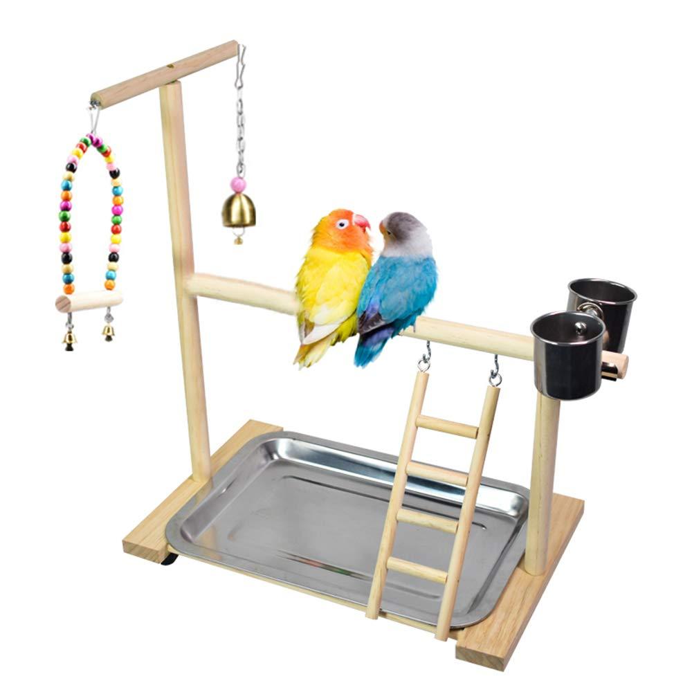 Bird Playground Parrot Playstand, Stand Fun Straw Bell Toys, Ladder Hanging Swing Chew Exercise Toys, for Conure Macaw Cockatiel Finch Small Animals