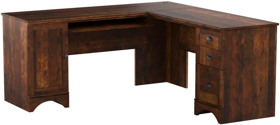 Curado Cherry L-Shaped Wood Corner Computer Desk with Drawers