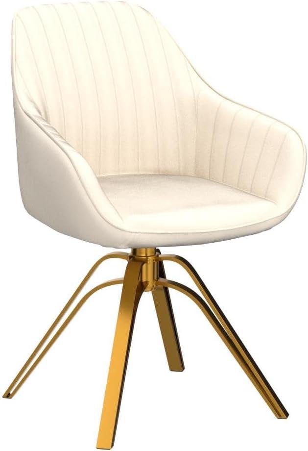Off-White Contemporary Swivel Accent Chair with Gold Metal Legs