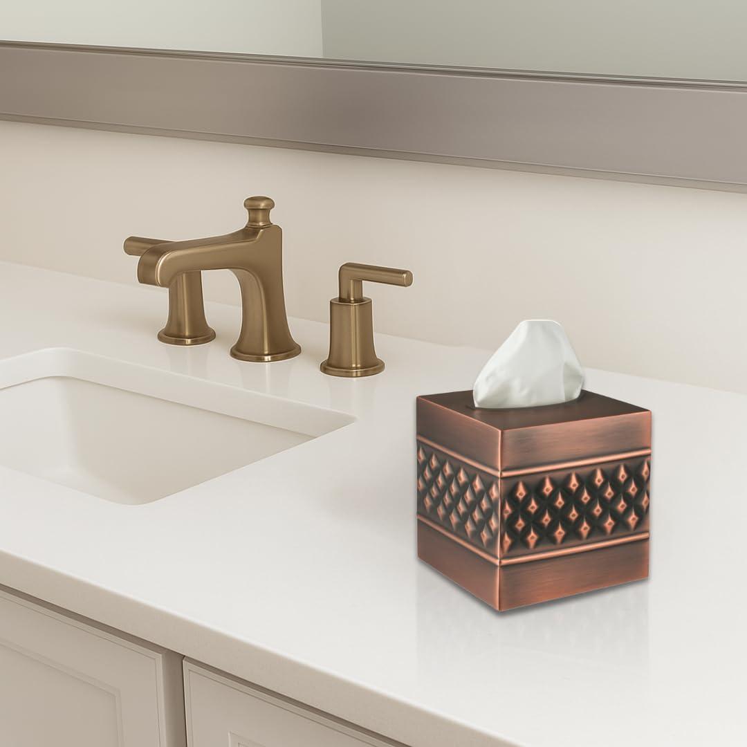 Monarch Abode Geometric Embossed Metal Tissue Box Cover
