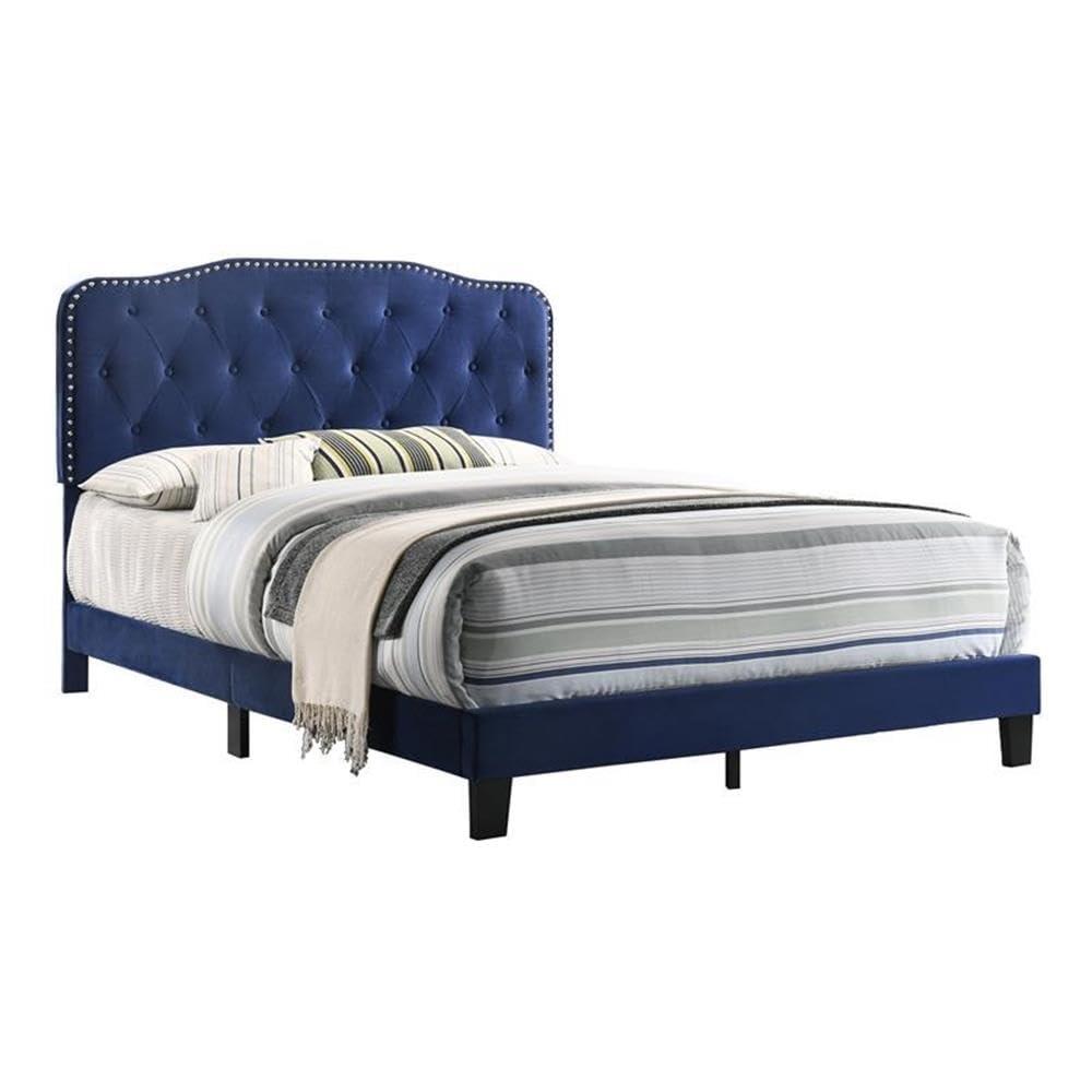 Roy Navy Blue Velvet Upholstered Full Panel Bed