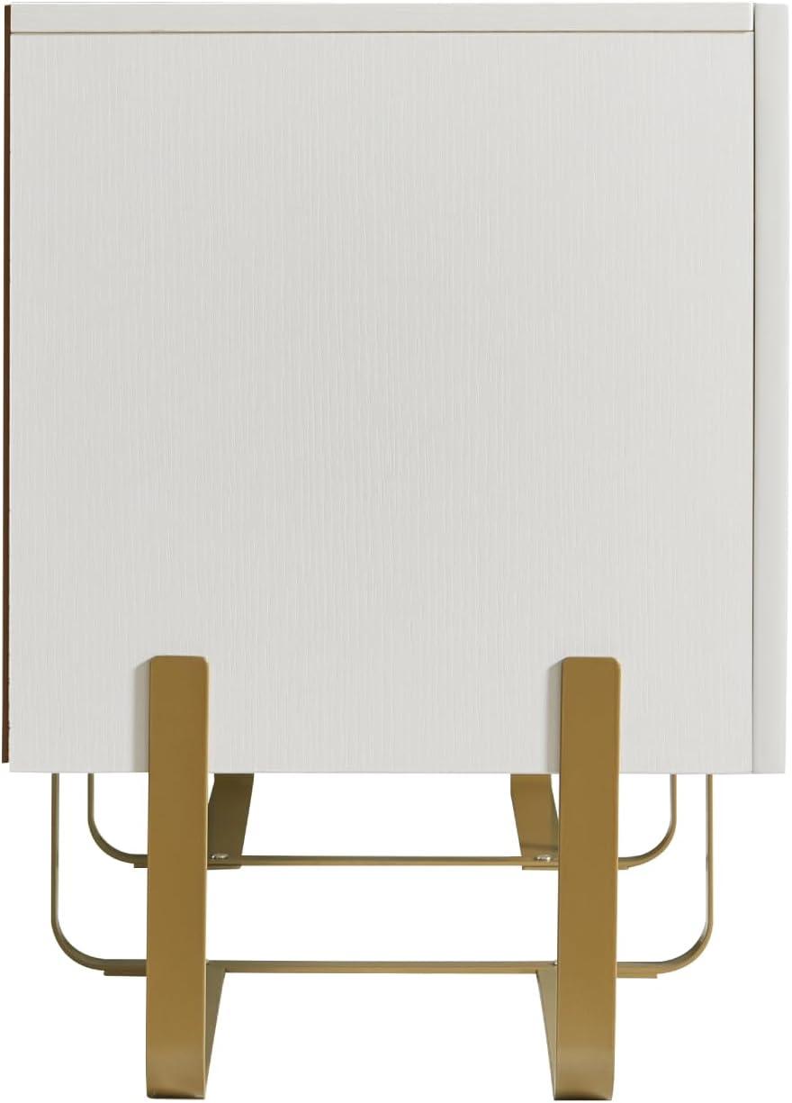 Mignon Contemporary Modern  60" TV Stand with 3 Storage Cabinets, Fits 65 Inches, Entertainment Center Console for Family, Living Room & Bedroom, Metal Legs, White