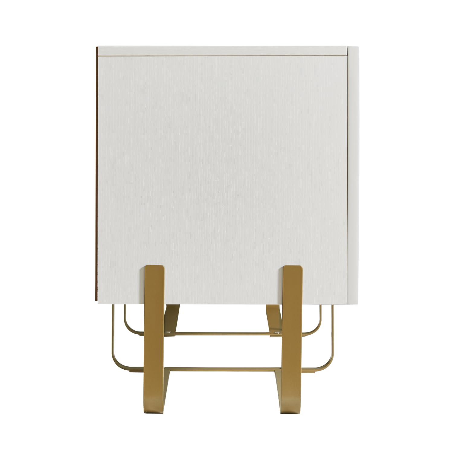 Mignon Contemporary Modern  60" TV Stand with 3 Storage Cabinets, Fits 65 Inches, Entertainment Center Console for Family, Living Room & Bedroom, Metal Legs, White