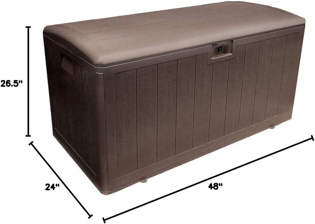 Plastic Development Group 105-Gallon Weather-Resistant Plastic Resin Outdoor Patio Storage Deck Box with Soft-Close Lid, Java Brown