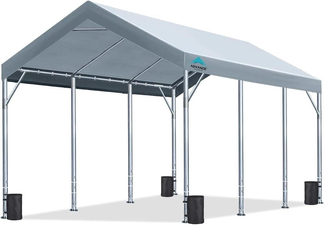 ADVANCE OUTDOOR 12x20 ft Carport Heavy Duty Car Canopy Event Canopy, 8 Legs with 8 Reinforced Poles and 4 Sandbags, Silver Gray