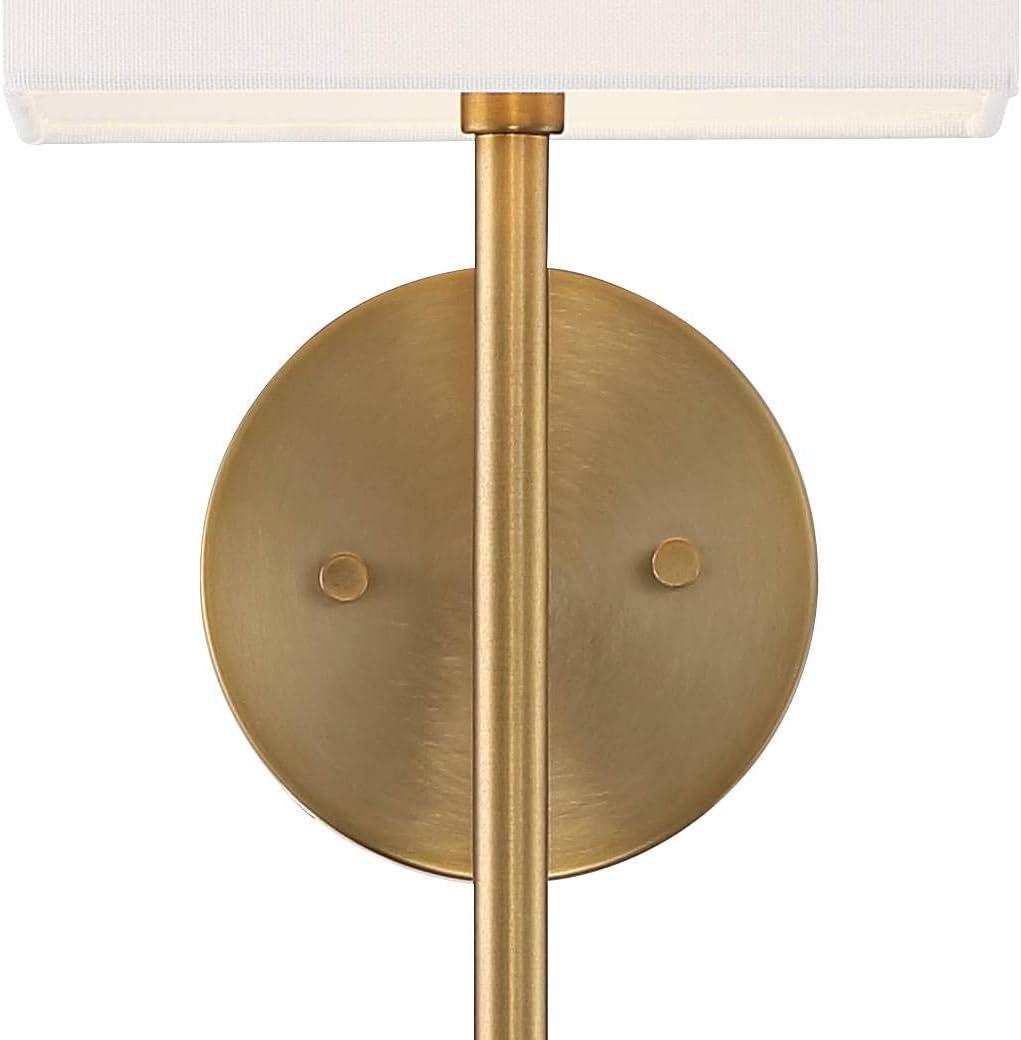 Possini Euro Design Modern Wall Sconce Lighting Warm Brass Hardwired 16 1/4" High Fixture Rectangular Linen Bedroom Home Living Room