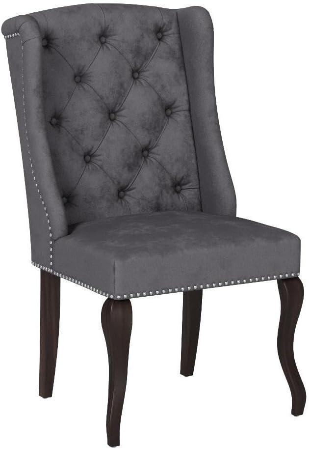 Luxurious Grey Velvet Upholstered High Back Side Chair with Wood Legs