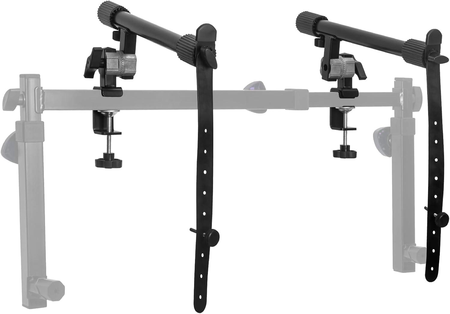 Adjustable Black Steel 2-Tier Keyboard Stand Attachment with Safety Straps