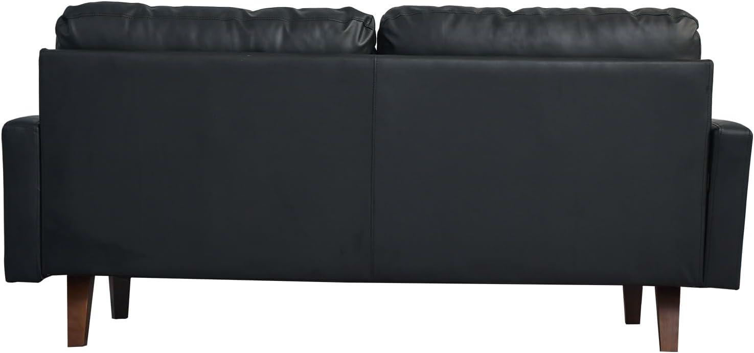 Hybition Faux Leather Sofa Mid-Century Modern Couch for Living Room/Office-Black