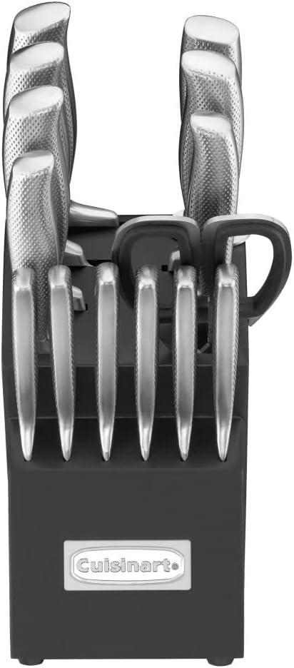 15-Piece German Stainless Steel Knife Block Set with Metal Accents