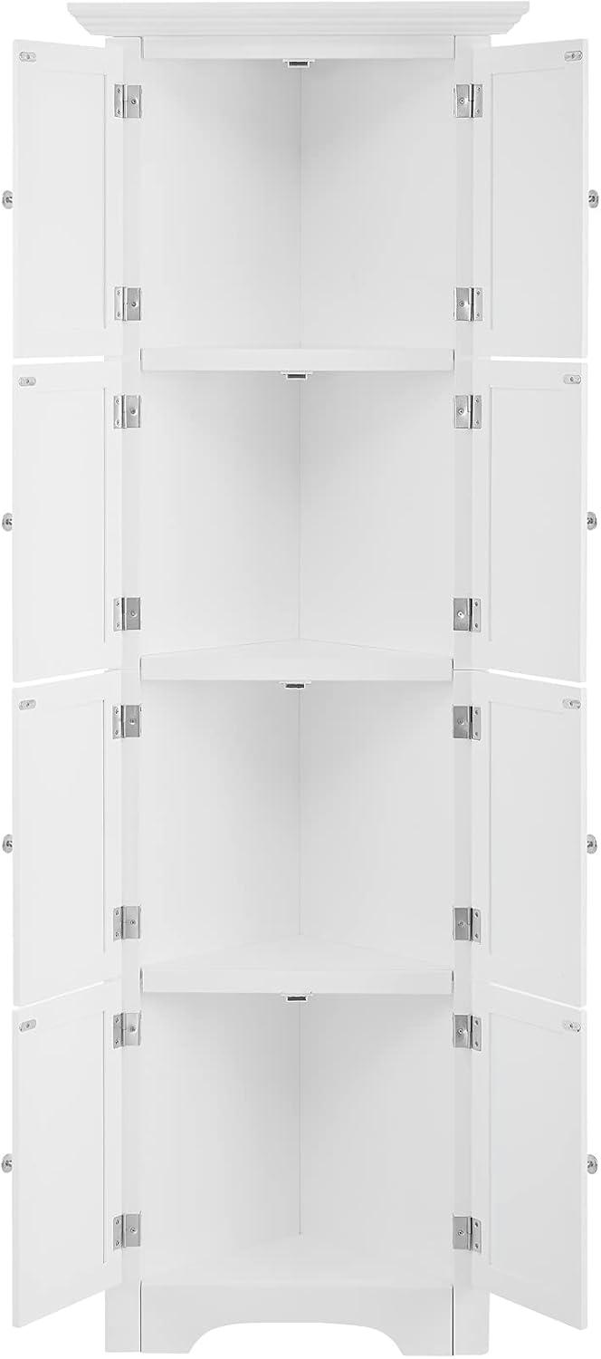 Pouseayar 72" Tall Corner Wall Storage Cabinet with 8 Doors and 4 Shelves, White