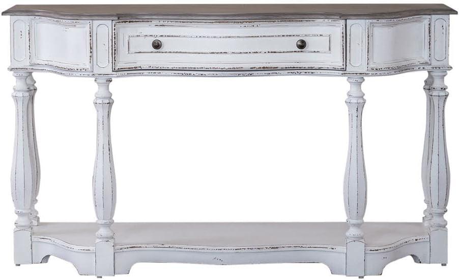 White Wood and Metal Rectangular Console Table with Storage