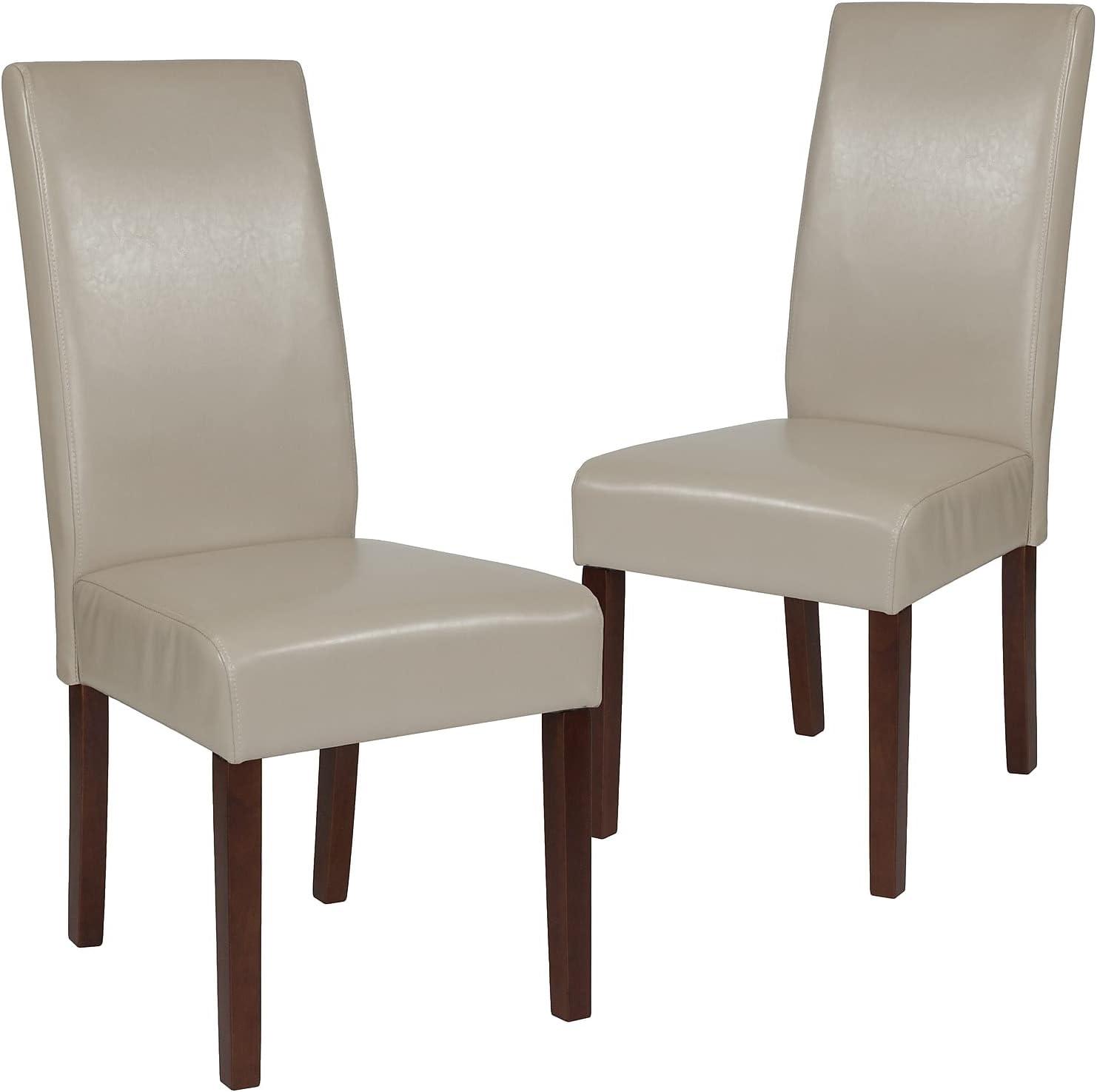 Beige LeatherSoft Parsons Side Chair with Mahogany Legs