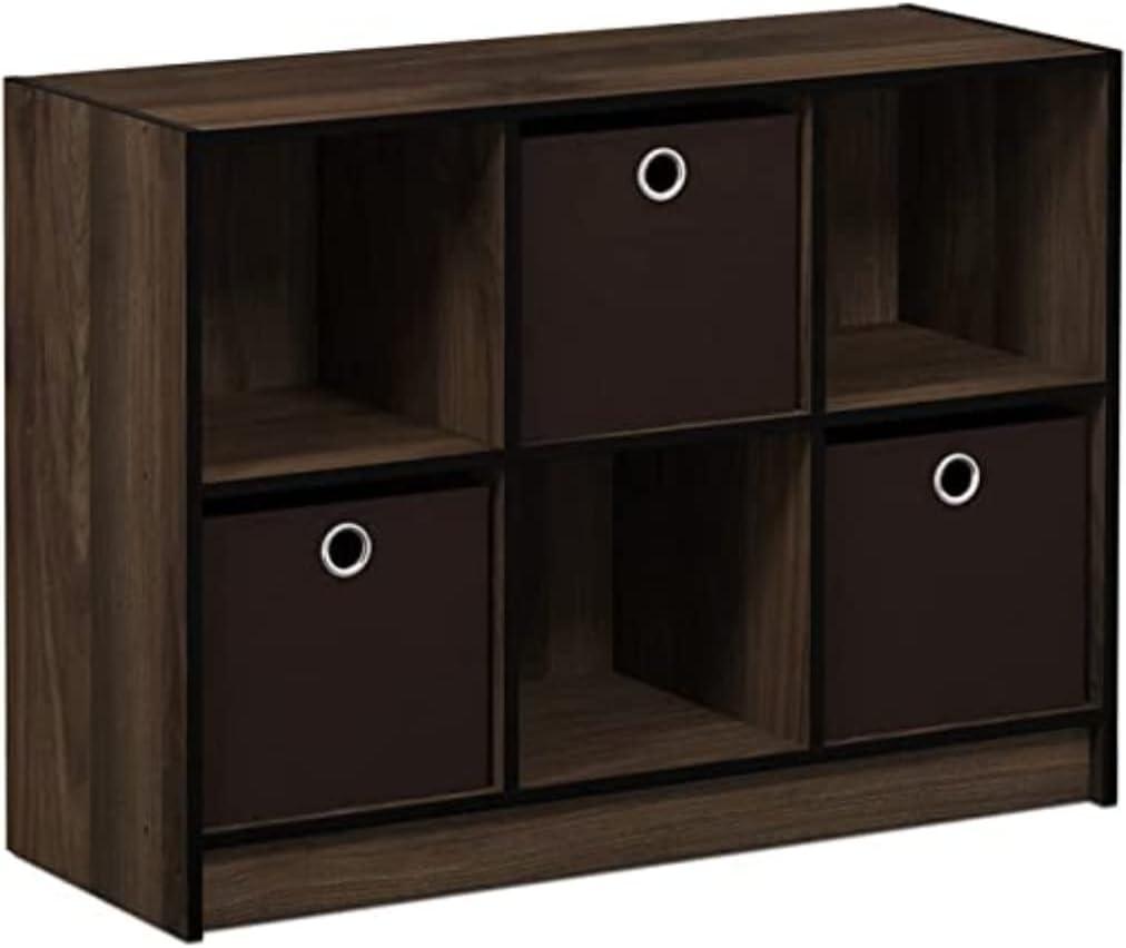 Columbia Walnut & Dark Brown 6-Cube Study Room Organizer with Bins