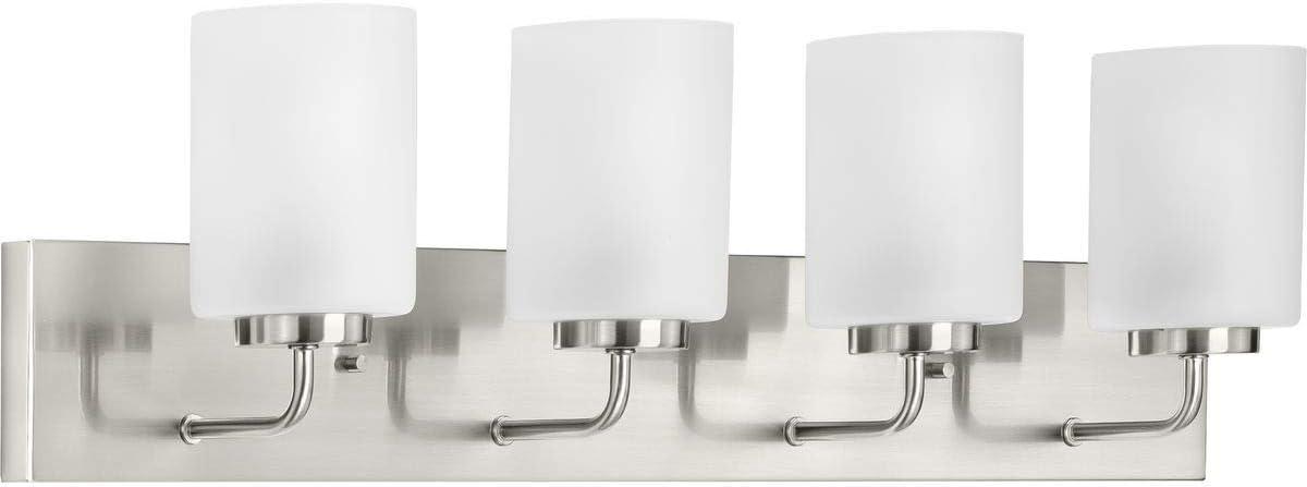 Progress Lighting Merry Collection 4-Light Bath Vanity Light, Brushed Nickel, Etched Glass Shade